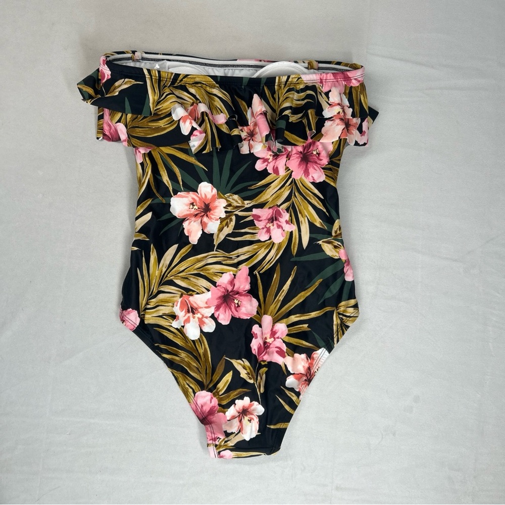 Kona Sol Women's Double Flounce Front High Coverage One Piece Swimsuit - Picture 3 of 11